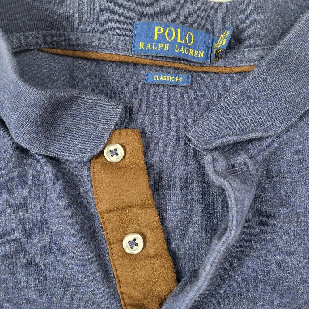 Polo Ralph‎ Lauren Polo Shirt Mens 2XL Blue Solid Classic Fit Long Sleeve Casual
